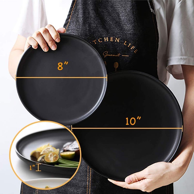 BonNoces Matte Black Porcelain Dinner Plate, 10-Inch Large Elegant Round Serving Plate Set Perfect for Steak, Pasta, Dessert and Salad, Set of 6 - Image 5